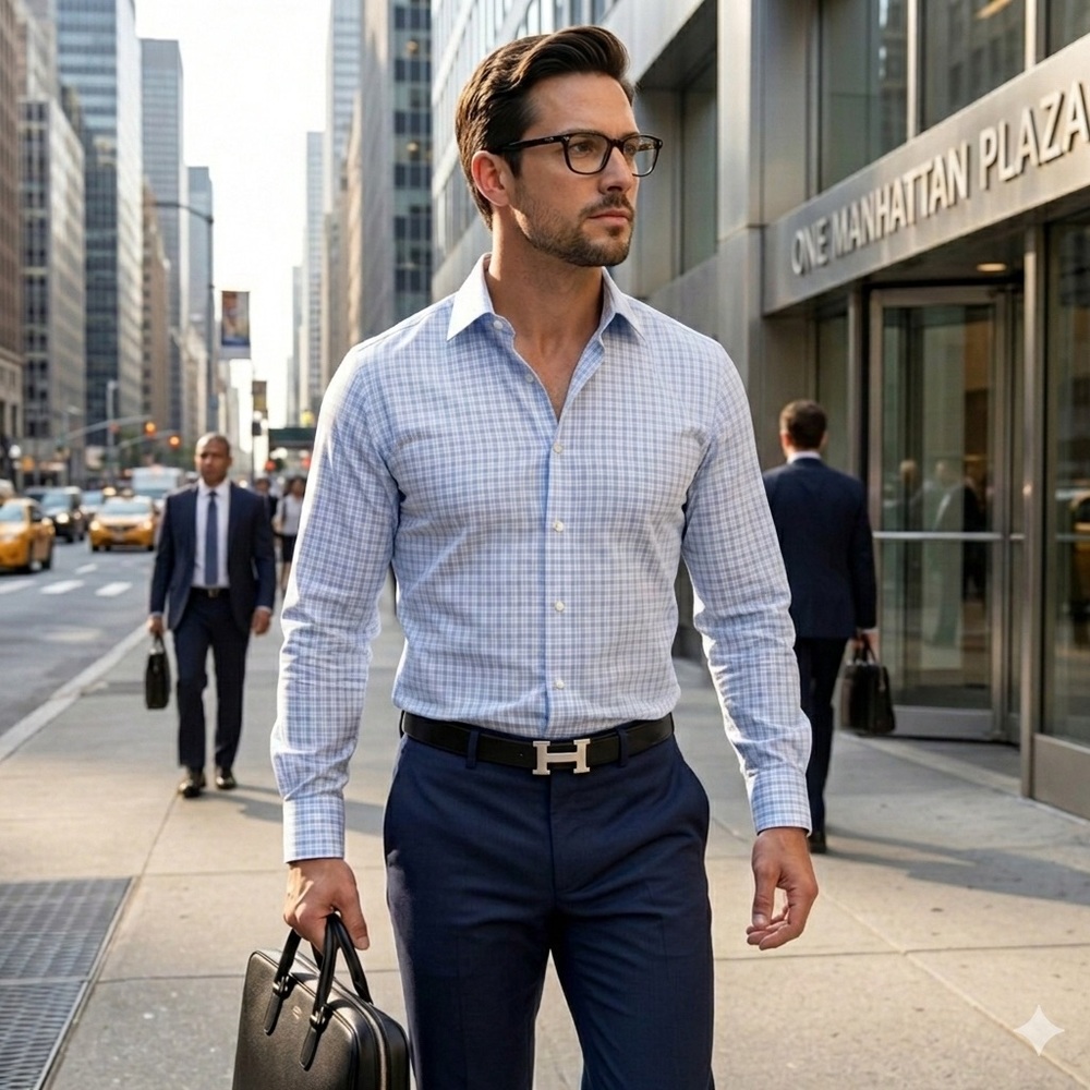 David Donahue Sky Blue Patterned Dress Shirt